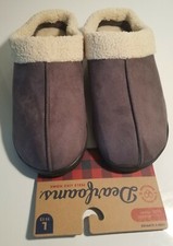 NEW Dearfoams Men's Microsuede Clogs/ Slippers gray with sherpa trim Large 11-12