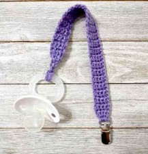crochet handmade baby pacifier holder clip dummy strap purple 1pc