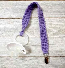 crochet handmade baby pacifier holder clip dummy strap purple 1pc