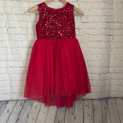 Girls Sequin Tulle Sleeveless Red Dress Cat Jack Size Medium NEW