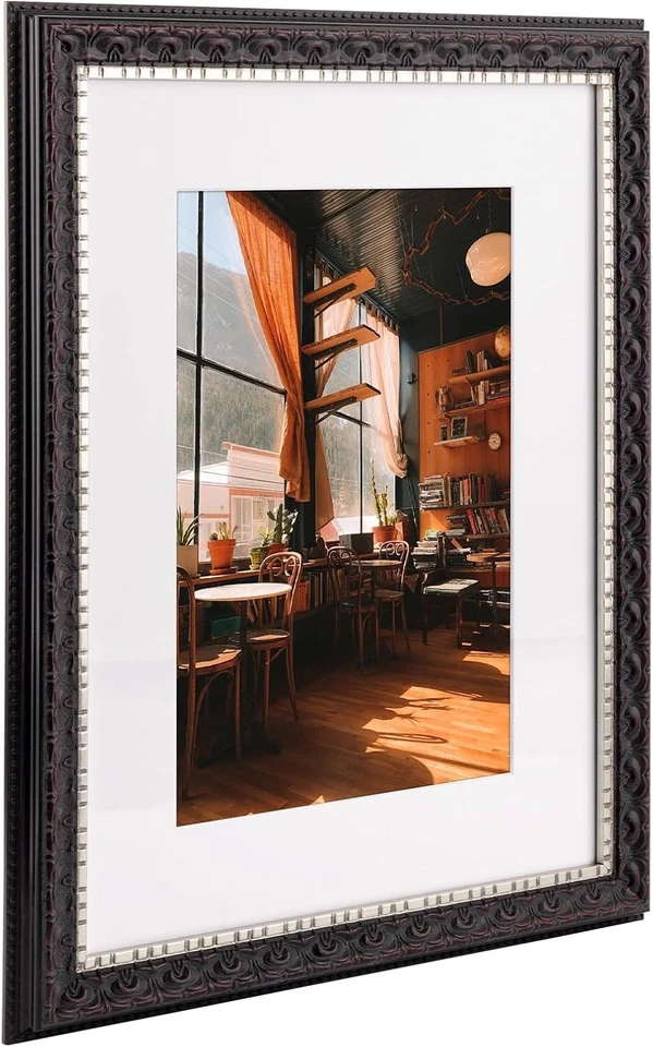 Marco negro 12x16 con tapete de vidrio y bisel - Ideal para compromiso y bodas Foto 4 de 4