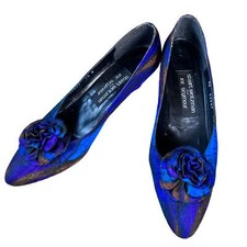Vintage 1980's Stuart Weitzman Silk and Leather Colorful Pumps Size 7.5 N