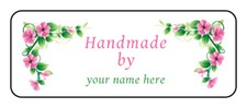 30 Personalized "handmade by" stickers, Labels, tags with pink flowers