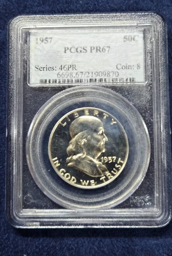 1957 Franklin Half Dollar PCGS PR67 Proof 90% Silver Blast White Coin
