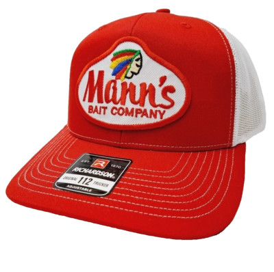 Mann's Bait Co. Embroidered Patch Richardson 112 Trucker Cap Hat Mesh Snapback