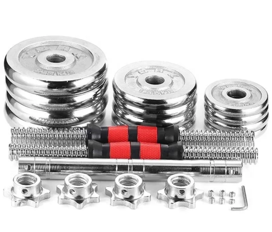 20Kg Adjustable Chrome Dumbbell & Barbell Set Combo Exercise Free