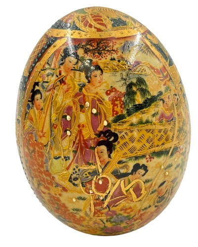 Hand Painted Moriage Geisha Girls Decorated Porcelain Satsuma Egg 4 Inch - Picture 3 of 12