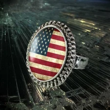 American Flag Grunge USA Pride Handmade Adjustable Ring