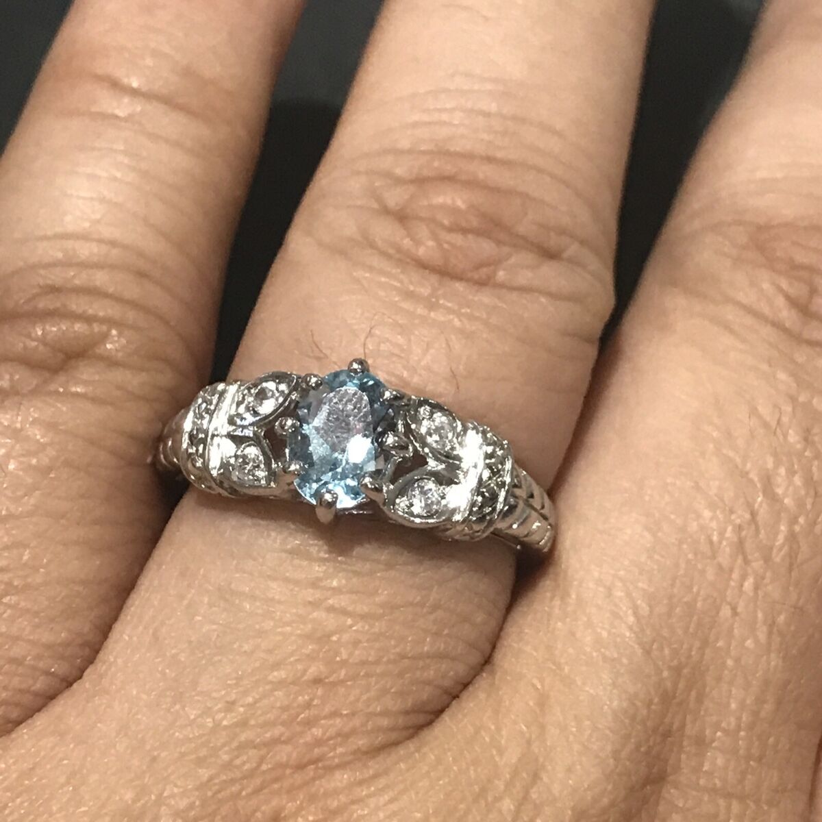 Sterling Silver RJ 925 Cultured Blue Topaz & CZ Ring Size 10 Sterling Silver RJ 925 Cultured Blue Topaz & CZ Ring Size 10