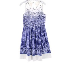 ELIZA J Blue White Geometric Printed Dress Keyhole Sleeveless Size 6 - NO BELT!