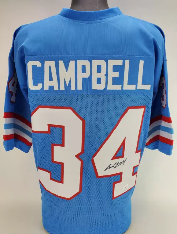  Earl Campbell Autographed Blue Oilers Jersey