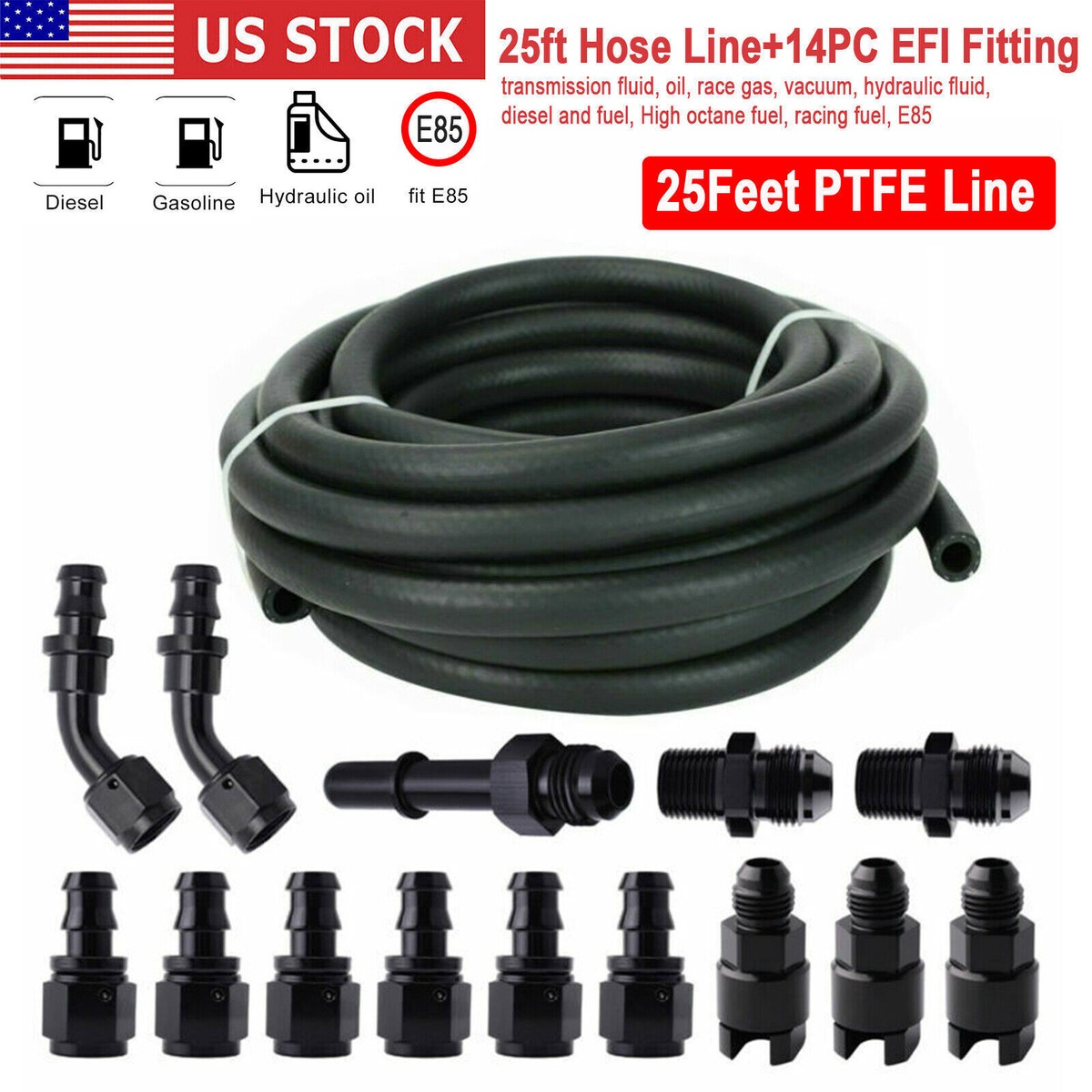 25Feet 3/8'' LS SWAP Fuel Injection Line Kit Complete Conversion