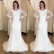 Mermaid Wedding Dresses with Long Sleeves Lace Appliques Sweep Train Bridal Gown