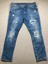 American Eagle Jeans Men's 38x32 (36x31) Blue Distressed American Flex Denim