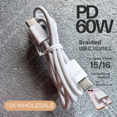 10X For iPhone 15 Pro 16 Plus iPad USB C To USB C Fast Charger PD 60W Cable Lot