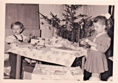 Original Photo from 1958, Christmas Kids Unwrapping Presents, Christmas Eve