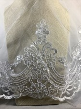 Bridal Veil Cathedral Train 9ft White Shimmering Bottom Floral Design Hair Comb