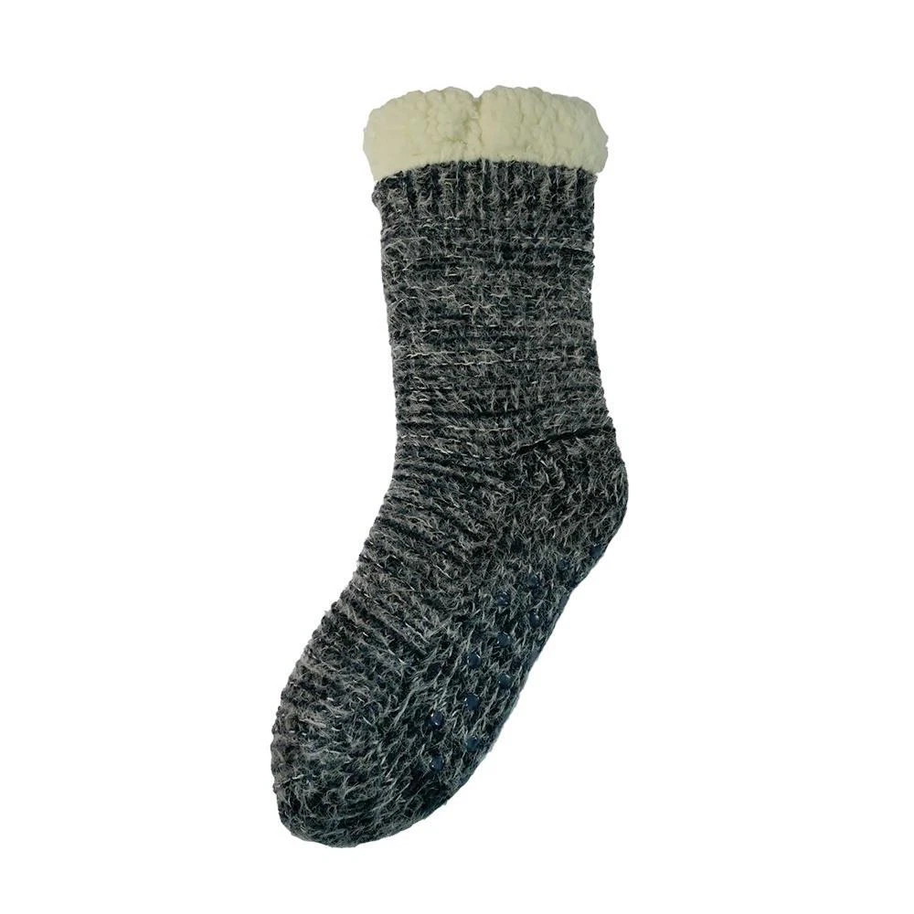 Thick Slipper Socks Fleece Lined Cable Knit Thermal Socks Blue Size 4-7 UK