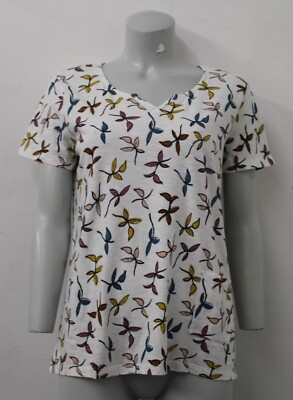 Ex-Seasalt White Mix Short Sleeved Notch Neck Top-UK10