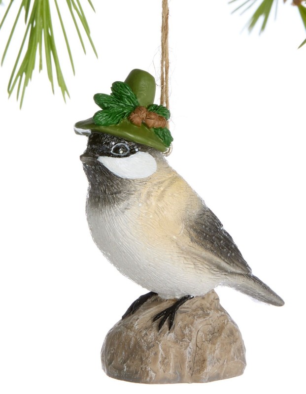 Chickadee with Green Hat Christmas Ornament World Market Rustic Resin Bird Chick