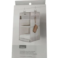 Made By Design 3-Shelf Hanging Closet Organizer with Side Hooks - Light Gray