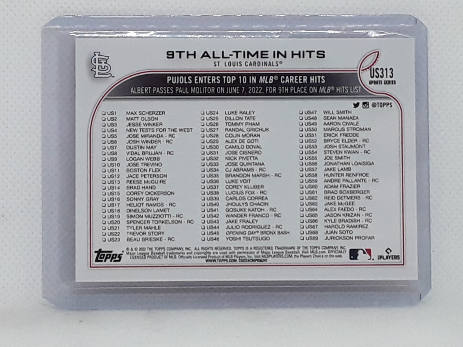 Albert Pujols 2022 Topps Update Baseball US313 9th In Hits St. Louis