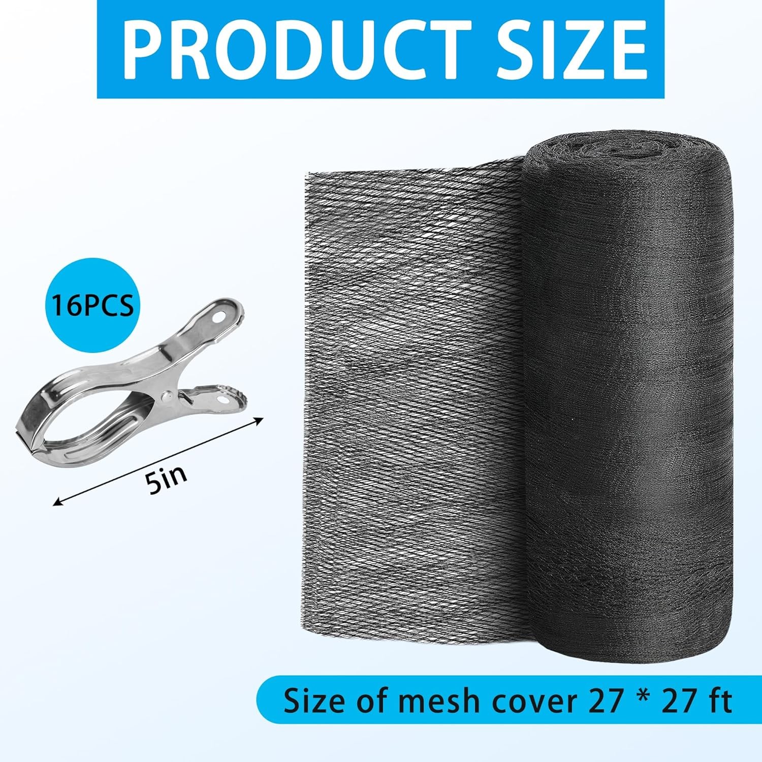 27X27 Ft round Swimming Pool Leaf Net Cover,Pool Mesh Cover with 16 Pcs Metal Cl