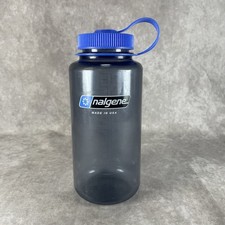 Nalgene 32oz Wide Mouth Water Bottle Made in USA Gray Blue Lid