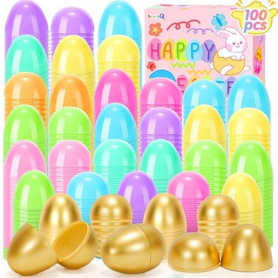 Plastic Easter Eggs Fillable, 100Pcs 2.4'' Empty Colorful and Golden Eggs for ...