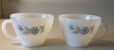 Set of 2 Vintage Fire King Bonnie Blue Carnation Flower Coffee/Tea Cups