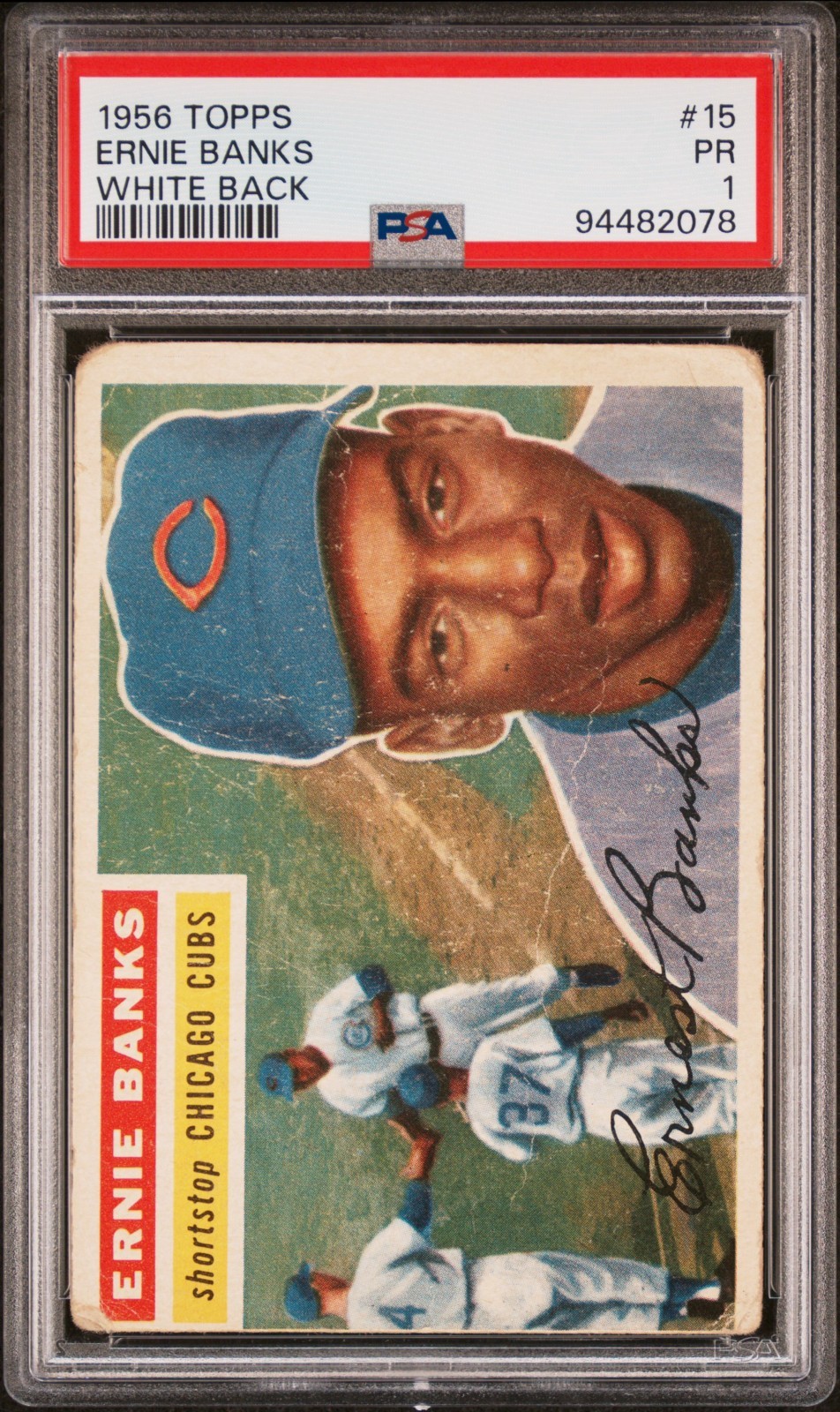 1956 Topps Baseball Ernie Banks #15 White Back PSA 1