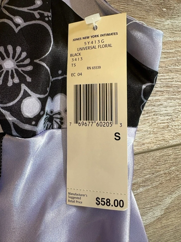 Jones New York Long Satin Nightgown Purple Black Floral Size Small NWT (A26) - Image 4 of 4