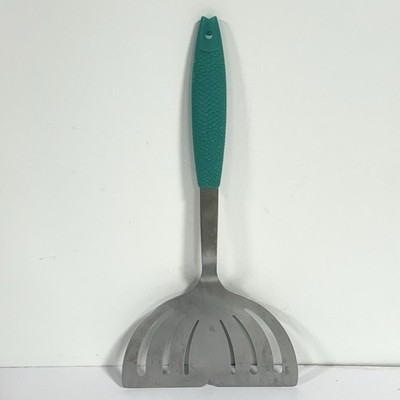 Vintage Spatula Teal Green Fish Shaped Fish Tail Scales stainless steel Turner