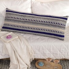 Blue Decorative Lumbar Throw Pillow Cover 14x36 Boho Long Cushion Accent Body...