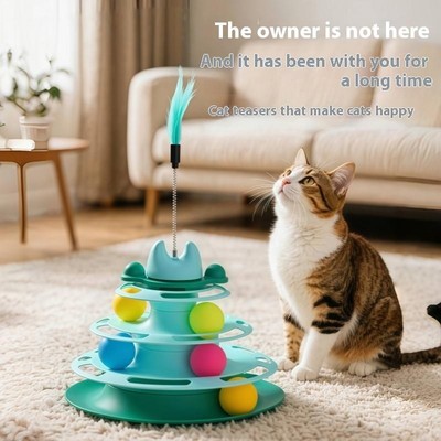 3/4 Levels Cat Toy Tower Turntable Roller Balls Toys Interactive Intelligence~Y