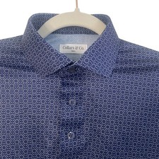 NEW Collars  Co Polo Shirt Mens Small Blue White Dot Dress Collar Golf Buttons