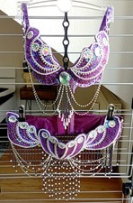 Bauchtanz Set BH Gürtel 70D/80cm Lila Violett Tribal Fusion Bellydance