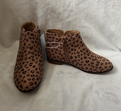 Cat & Jack Opal Boots Girls Sz 2 Brown Leopard Booties Zipper