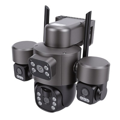 3 Lens Solar Security Camera 6MP HD 360 Degree Viewing Angle IP66 Water Pro FKKK