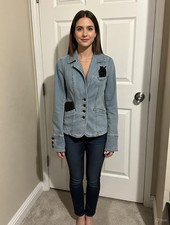 Vintage Y2K Frankie B. Light Wash Denim Blazer Jacket Size XS/2 Made in USA RARE