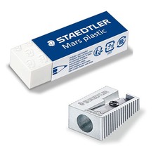 STAEDTLER Mars Plastic Rubber Eraser and Single Hole Metal Pencil Sharpener