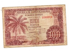 EQUATORIAL GUINEA GUINEA Banknote 100 PESETAS GUINEANAS 1969 P1 GOOD CONDITION