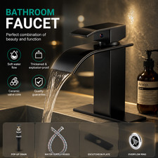 Bathroom Sink Faucet 1 Hole Single Handle Waterfall Lavatory Vanity Mixer Taps