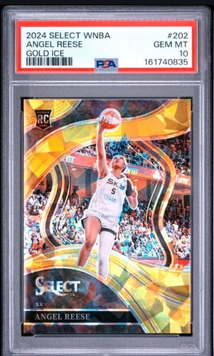 2024 Panini Select WNBA Courtside Angel Reese Gold Ice # /10 RC PSA 10 Pop 1