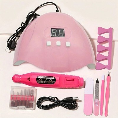 7-In-1 Nail Art Tool Set With Nail Lamp, Glue Drying Machine, Nail Polisher,...