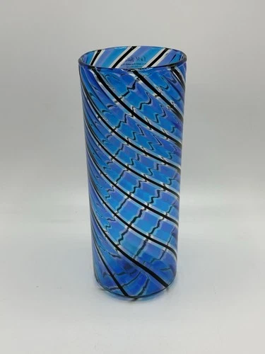 Vintage 10” Murano Glass Blue Swirl Mezza Filigrana Vase