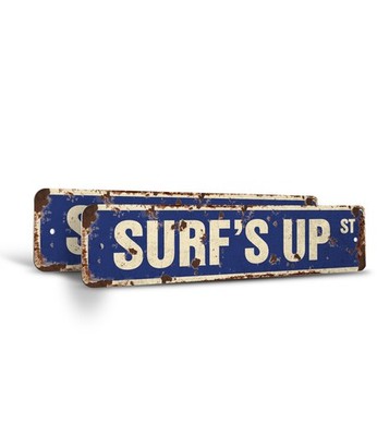 SURF'S UP Vintage Style Street Sign Metal Plastic surfer surf board wax