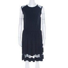 RED Valentino Navy Blue Sheer Lace Panel Insert Sleeveless Sheath Dress XL