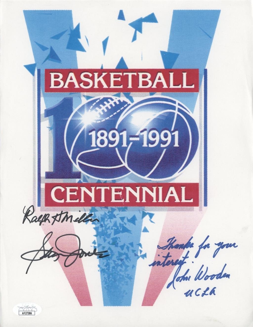 John Wooden Autographed Signed Ralph Miller, & Sam Jones- Paper 