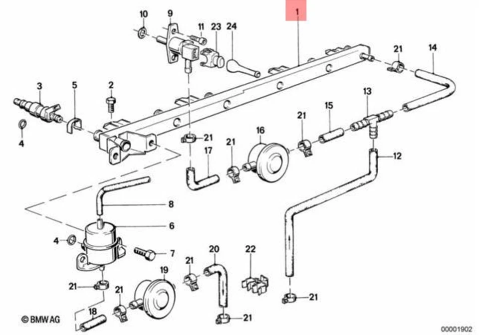 Tubo de riel inyector de combustible genuino BMW E28 E30 descapotable cupé OEM 13531717073 Foto 2 de 4